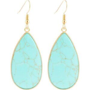 Natural Crystal Stone Teardrop Dangle Earrings Gold Plated Statement Jewelry